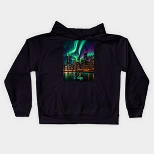 Northern Lights Over Chicago Kids Hoodie